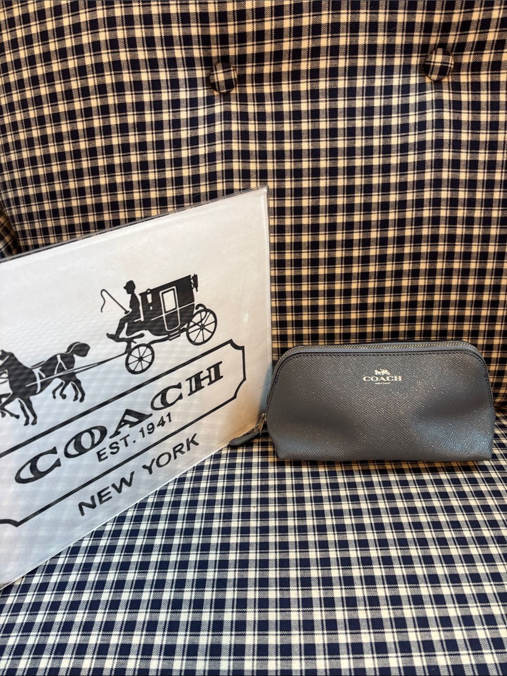 Coach blue sparkly Pebbled Leather Cosmetic Pouch